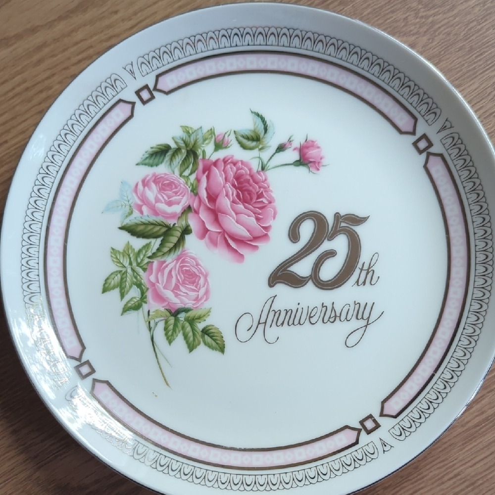 25th Anniversary Pink Floral Plate
